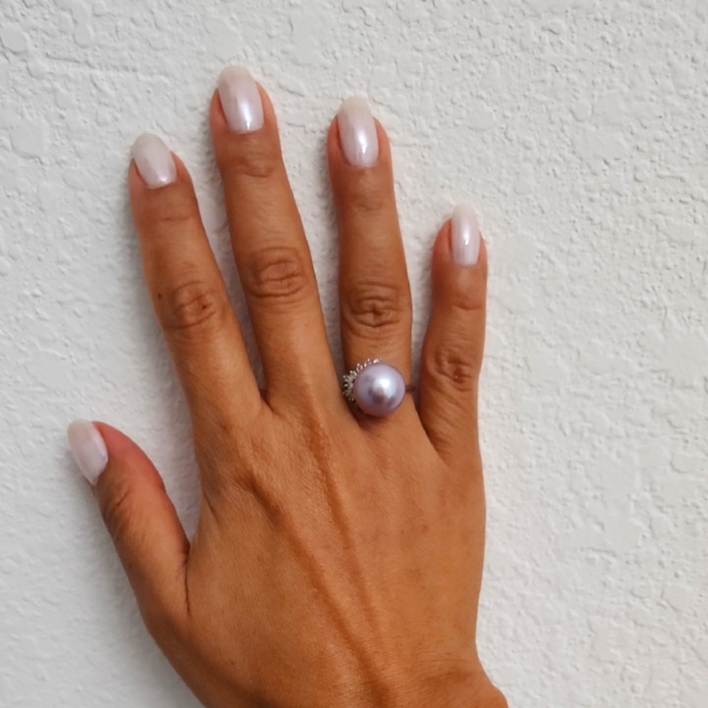 Purple Pearl Ring with Silver Accent Adjustable